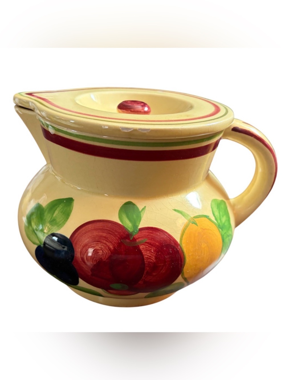 Persian Ware Made in Germany 5” Hand-Painted Ceramic Pitcher w/ Fruit Motif